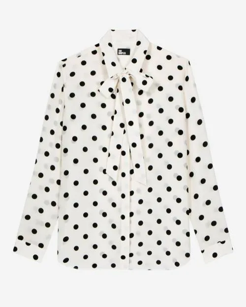 Women Shirts and Tops The Kooples White Polka Dot Silk Shirt White Black
