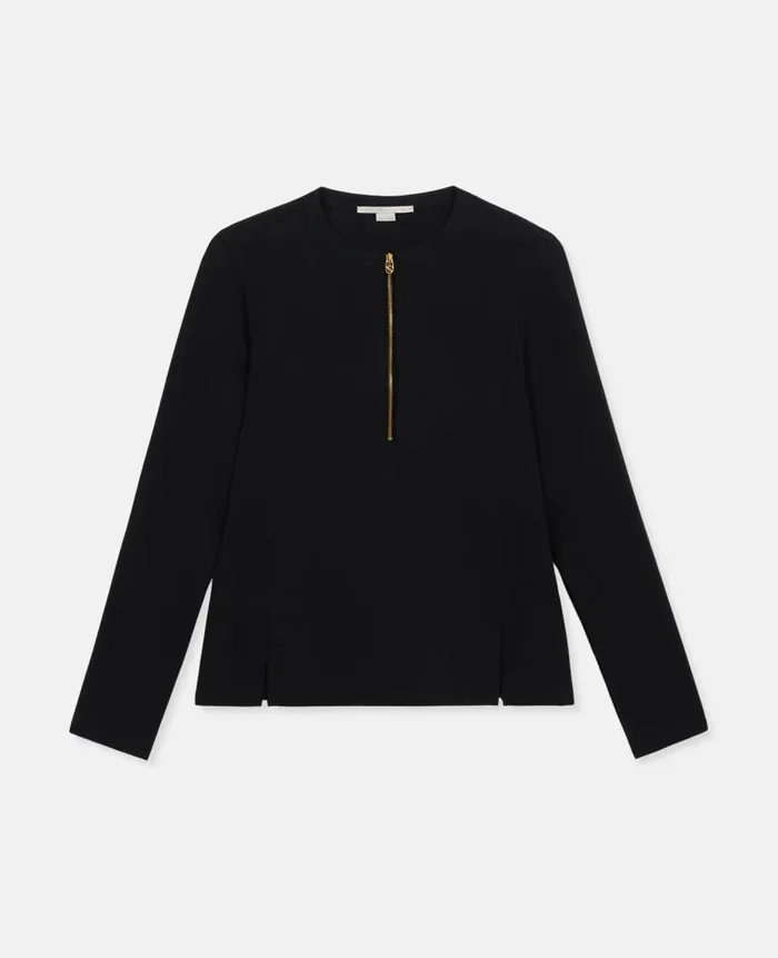 Women Shirts And Tops Stella McCartney Arlesa Double Split Hem Zip Blouse Black Women Shirts And Tops Stella McCartney Arlesa Double Split Hem Zip Blouse Black