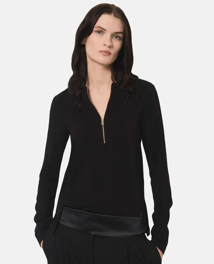 Women Shirts And Tops Stella McCartney Arlesa Double Split Hem Zip Blouse Black Women Shirts And Tops Stella McCartney Arlesa Double Split Hem Zip Blouse Black