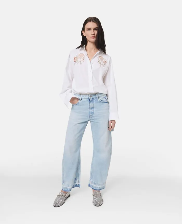 Women Shirts And Tops Stella McCartney Floral Comely Panel Oxford Shirt Pure White Women Shirts And Tops Stella McCartney Floral Comely Panel Oxford Shirt Pure White