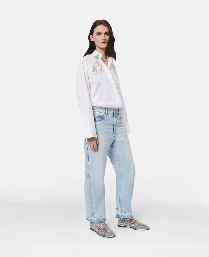 Women Shirts And Tops Stella McCartney Floral Comely Panel Oxford Shirt Pure White Women Shirts And Tops Stella McCartney Floral Comely Panel Oxford Shirt Pure White