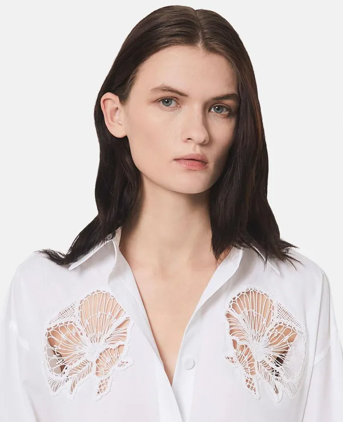 Women Shirts And Tops Stella McCartney Floral Comely Panel Oxford Shirt Pure White Women Shirts And Tops Stella McCartney Floral Comely Panel Oxford Shirt Pure White