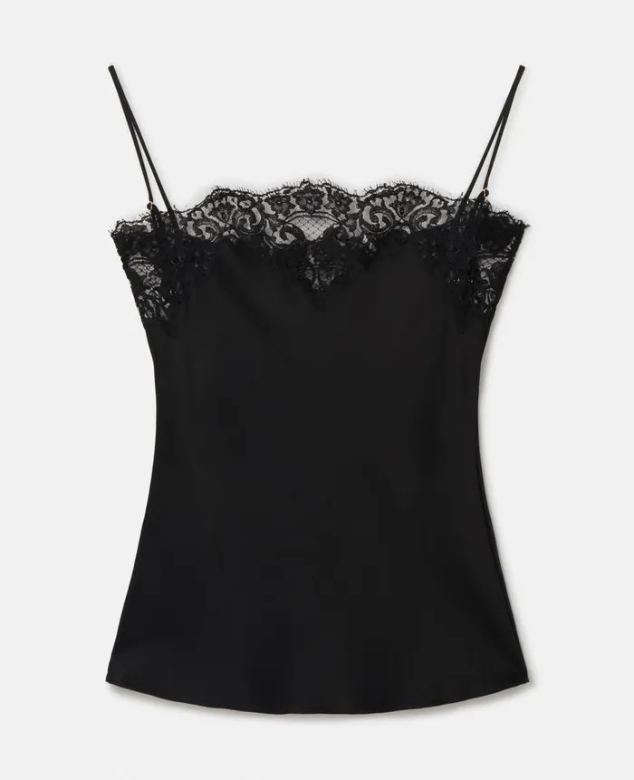 Women Shirts And Tops Stella McCartney Sleeveless Lace Satin Top Black