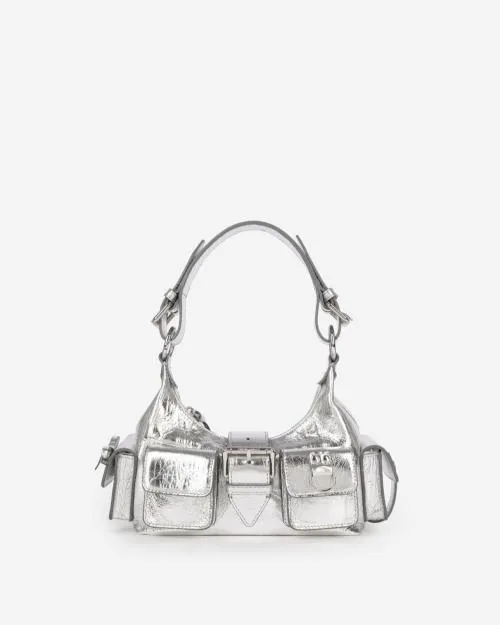 Women Shoulder Bags The Kooples Amelia Small Bag In Silver Cracked Leather Silver