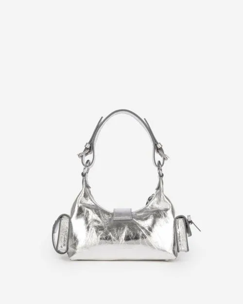 Women Shoulder Bags The Kooples Amelia Small Bag In Silver Cracked Leather Silver