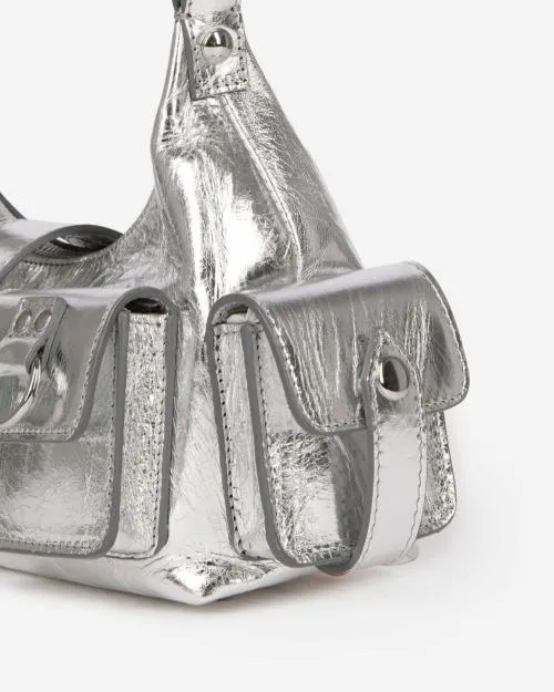 Women Shoulder Bags The Kooples Amelia Small Bag In Silver Cracked Leather Silver