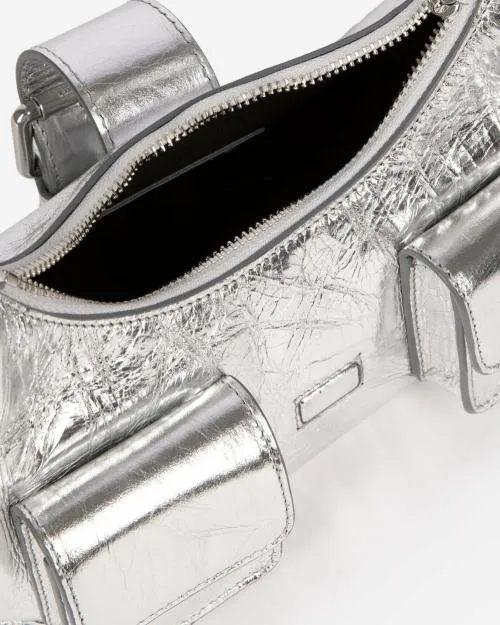 Women Shoulder Bags The Kooples Amelia Small Bag In Silver Cracked Leather Silver