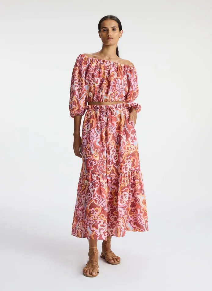 Women Skirts ALC Francis Linen Midi Skirt Baked Clay Multi