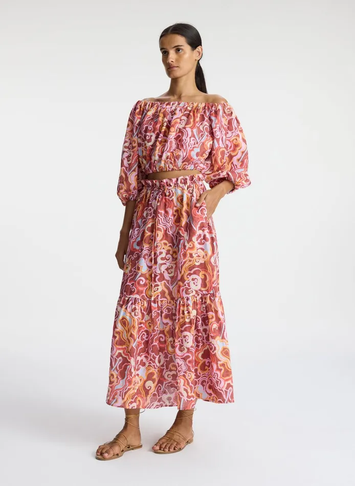 Women Skirts ALC Francis Linen Midi Skirt Baked Clay Multi