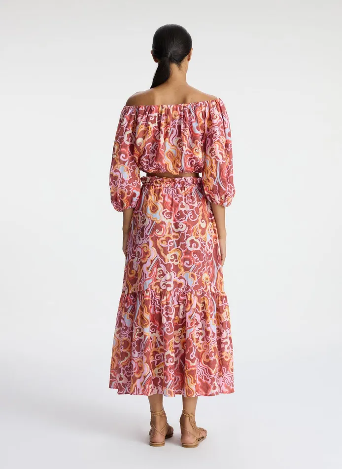 Women Skirts ALC Francis Linen Midi Skirt Baked Clay Multi