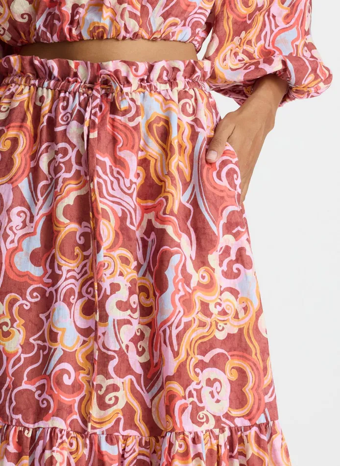 Women Skirts ALC Francis Linen Midi Skirt Baked Clay Multi