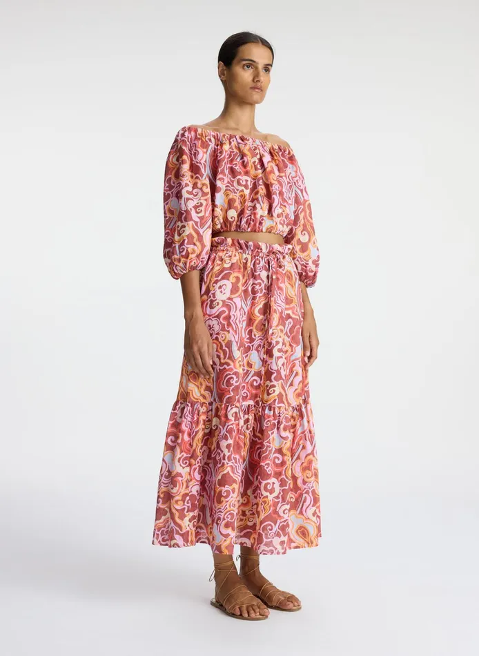 Women Skirts ALC Francis Linen Midi Skirt Baked Clay Multi