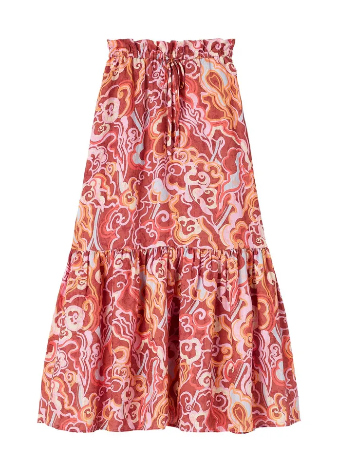 Women Skirts ALC Francis Linen Midi Skirt Baked Clay Multi