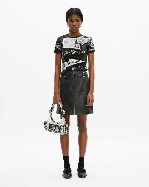 Women Skirts and Shorts The Kooples Short Black Leather Skirt With Zipper Black Stone