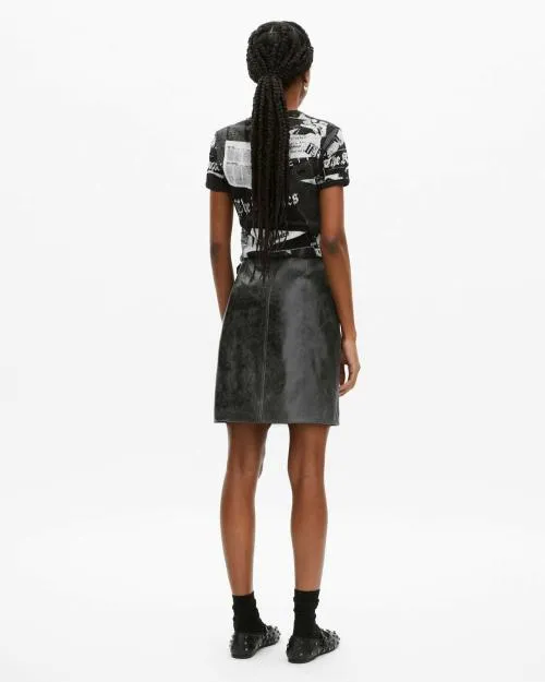 Women Skirts and Shorts The Kooples Short Black Leather Skirt With Zipper Black Stone