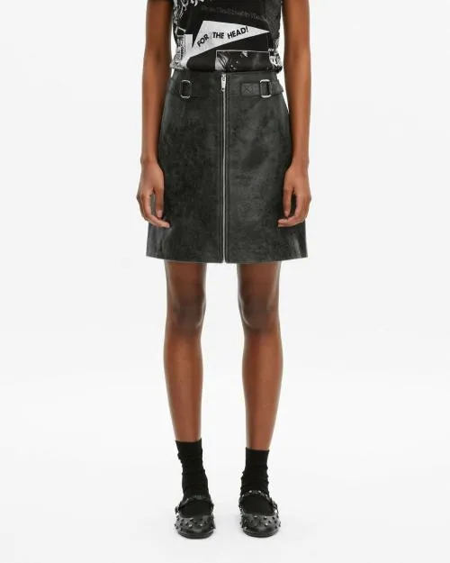 Women Skirts and Shorts The Kooples Short Black Leather Skirt With Zipper Black Stone
