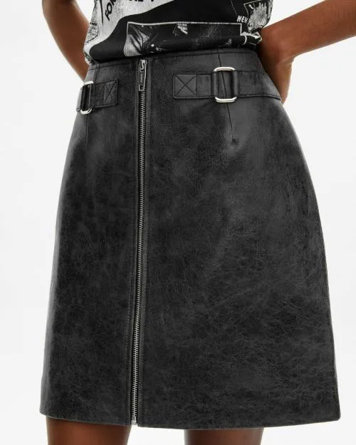 Women Skirts and Shorts The Kooples Short Black Leather Skirt With Zipper Black Stone