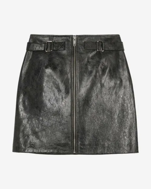 Women Skirts and Shorts The Kooples Short Black Leather Skirt With Zipper Black Stone