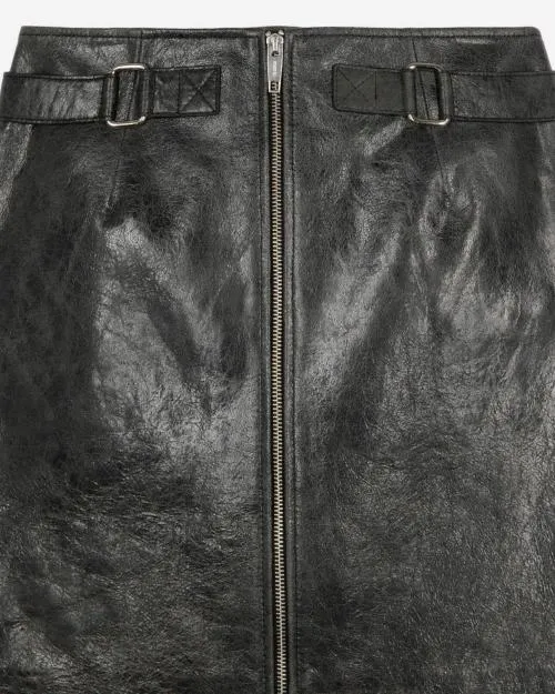 Women Skirts and Shorts The Kooples Short Black Leather Skirt With Zipper Black Stone