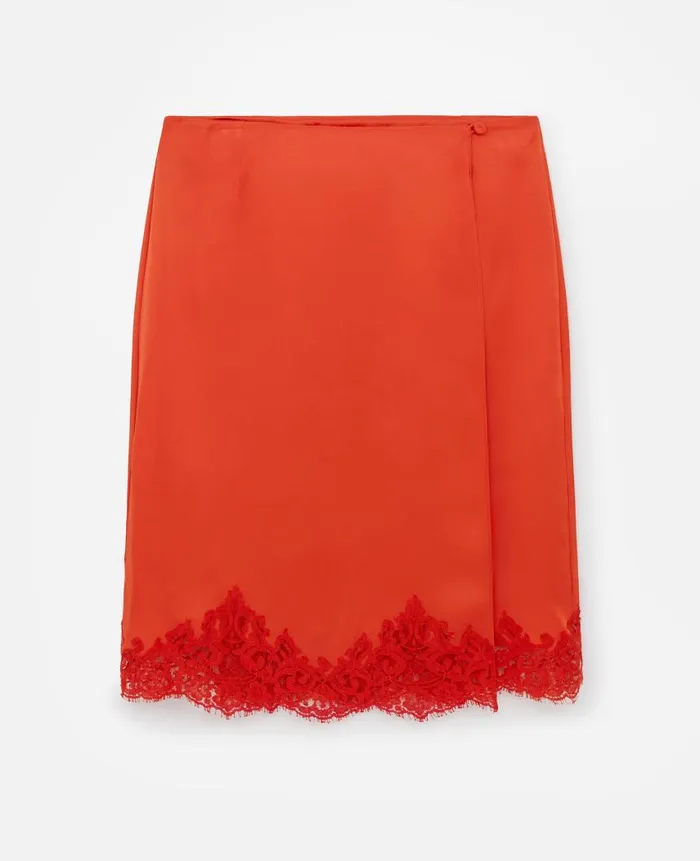 Women Skirts Stella McCartney Lace Satin Midi Skirt Blood Orange