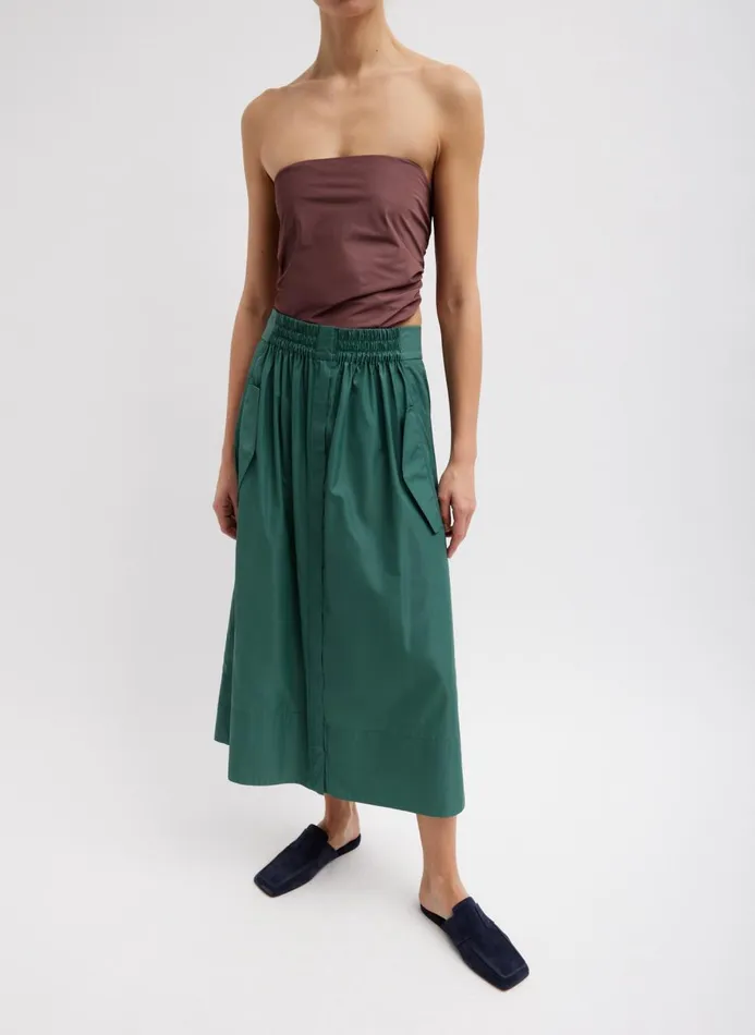Women Skirts Tibi Italian Sporty Nylon Full Skirt Dark Hunter Green