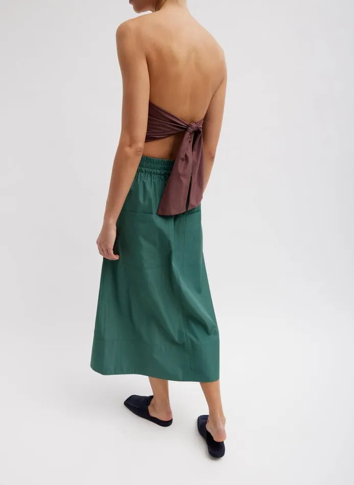 Women Skirts Tibi Italian Sporty Nylon Full Skirt Dark Hunter Green