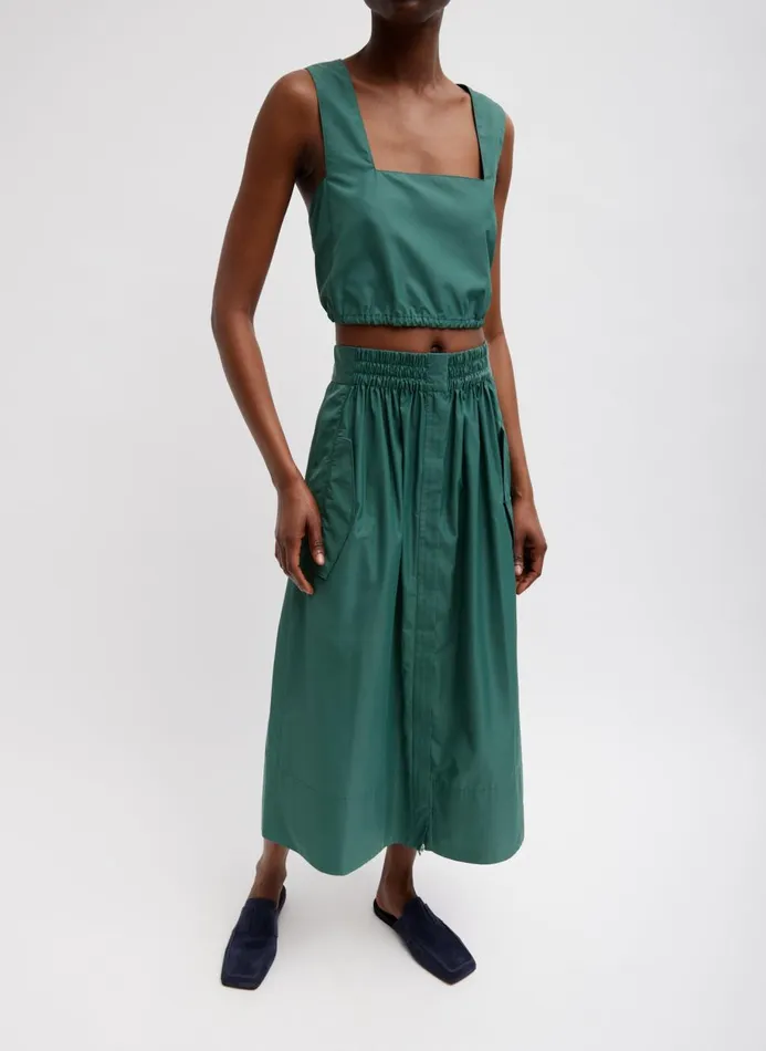 Women Skirts Tibi Italian Sporty Nylon Full Skirt Dark Hunter Green