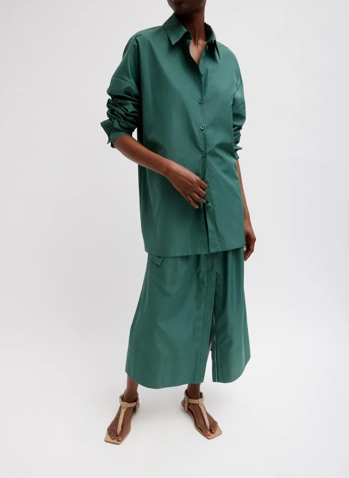 Women Skirts Tibi Italian Sporty Nylon Full Skirt Dark Hunter Green