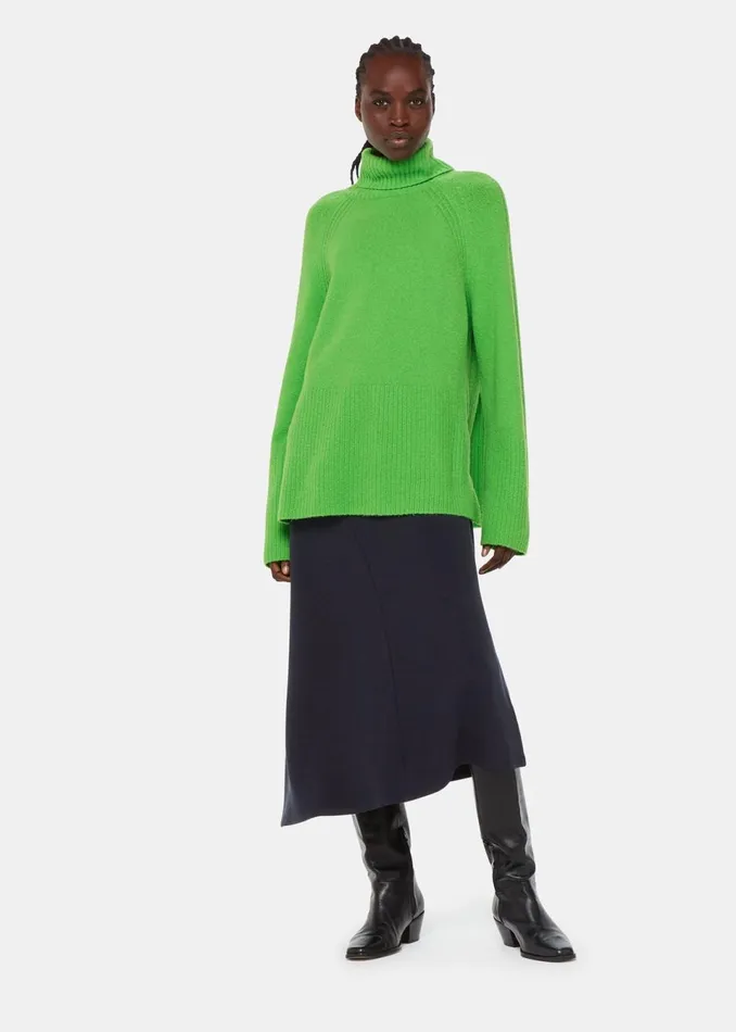 Women Skirts Whistles Navy Ottoman Rib Curved Hem Skirt