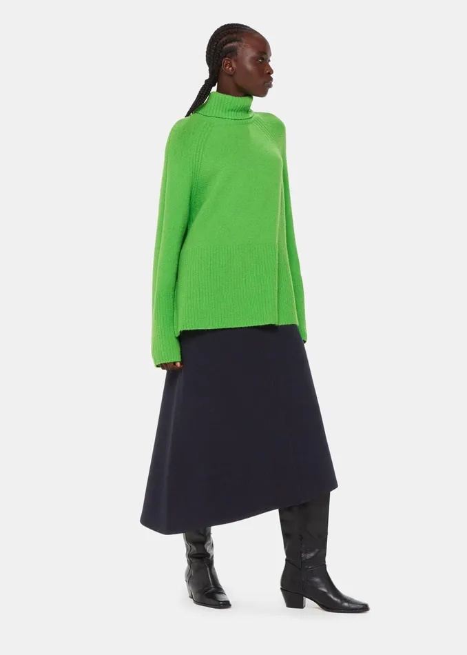 Women Skirts Whistles Navy Ottoman Rib Curved Hem Skirt