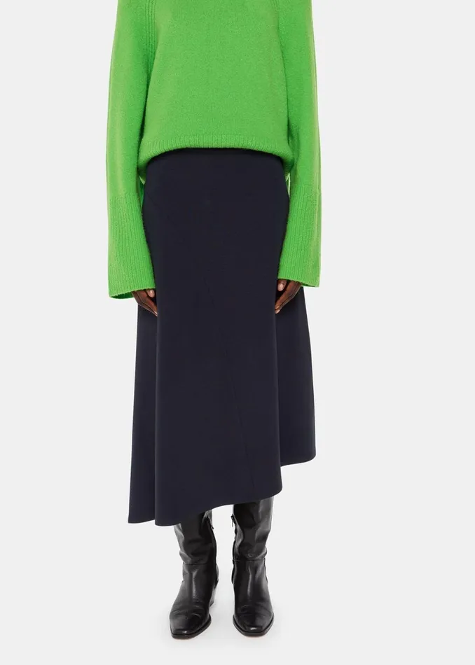 Women Skirts Whistles Navy Ottoman Rib Curved Hem Skirt