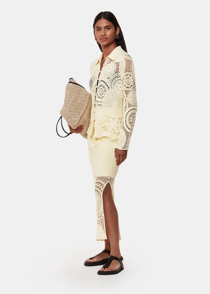 Women Skirts Whistles Yellow Crochet Circle Skirt