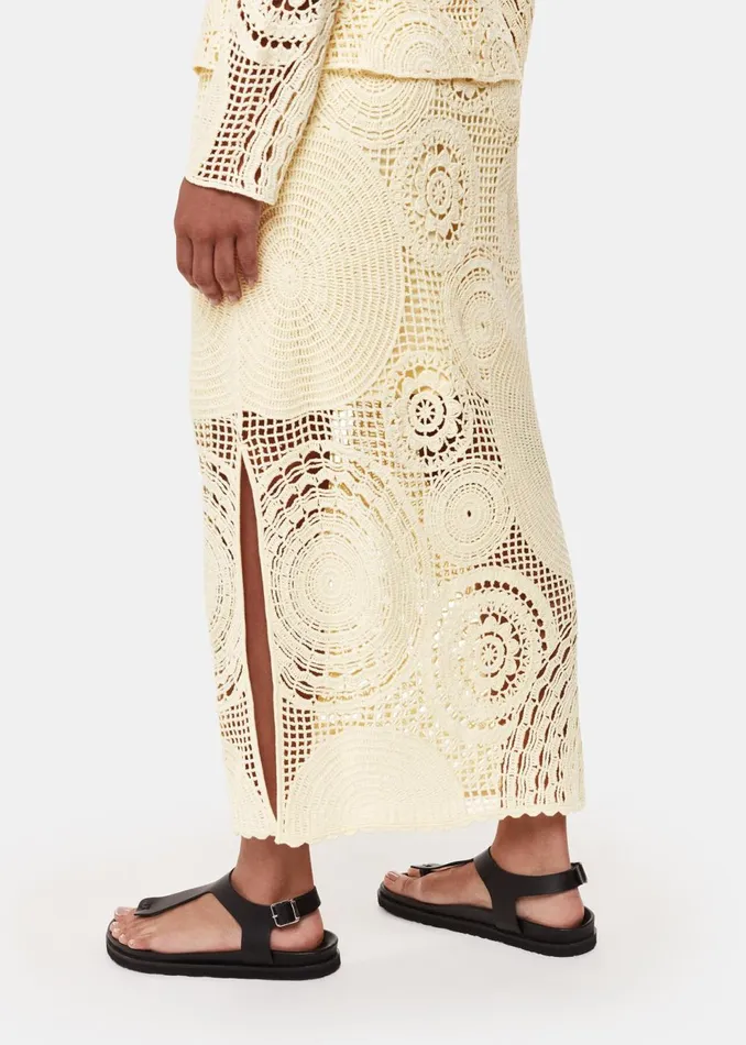 Women Skirts Whistles Yellow Crochet Circle Skirt