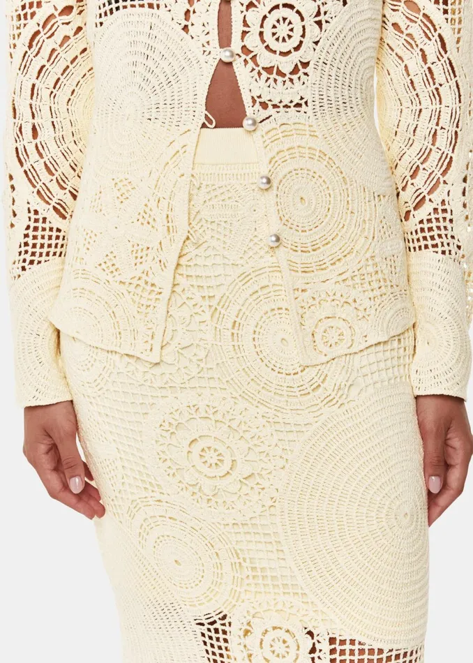 Women Skirts Whistles Yellow Crochet Circle Skirt
