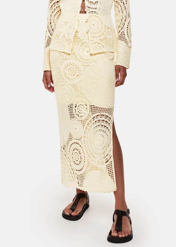 Women Skirts Whistles Yellow Crochet Circle Skirt
