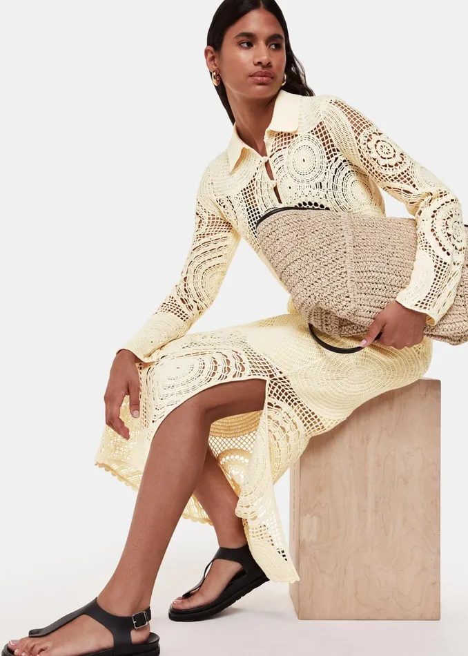 Women Skirts Whistles Yellow Crochet Circle Skirt