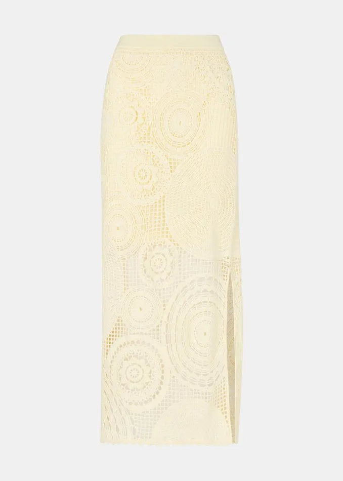 Women Skirts Whistles Yellow Crochet Circle Skirt