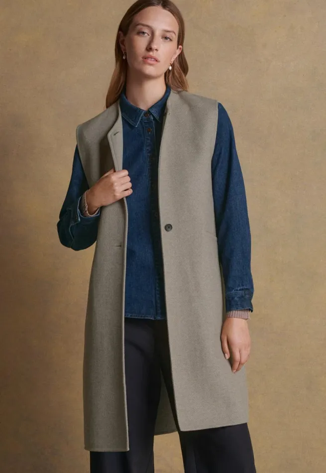 Women Sleeveless Coat Soft Taupe Poetry Fashion Shirts and Tunics
