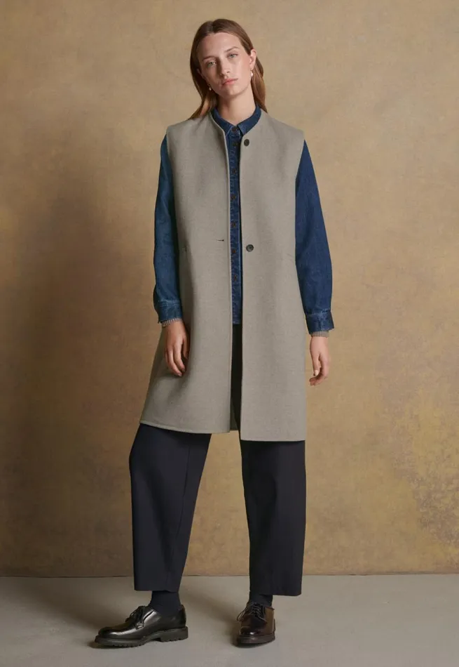 Women Sleeveless Coat Soft Taupe Poetry Fashion Shirts and Tunics