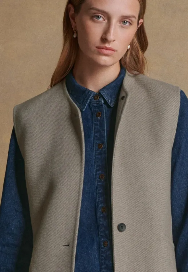 Women Sleeveless Coat Soft Taupe Poetry Fashion Shirts and Tunics