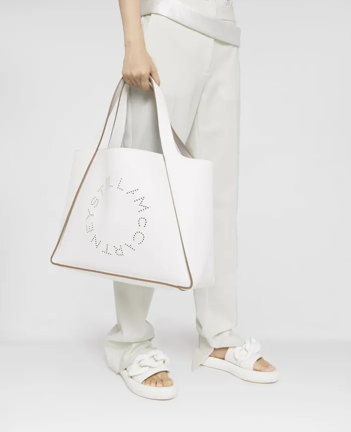 Women Stella Icons Stella McCartney Logo Grainy Alter Mat Tote Bag White