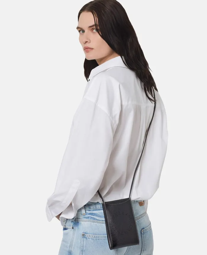 Women Strap Wallets Stella McCartney Logo Grainy Alter Mat Crossbody Phone Pouch Black Women Strap Wallets Stella McCartney Logo Grainy Alter Mat Crossbody Phone Pouch Black