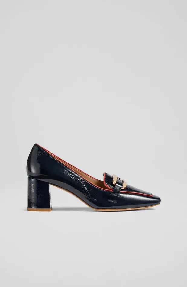 Women Susanna Navy Crinkle Patent Leather Courts Navy LKBennett Court Shoes