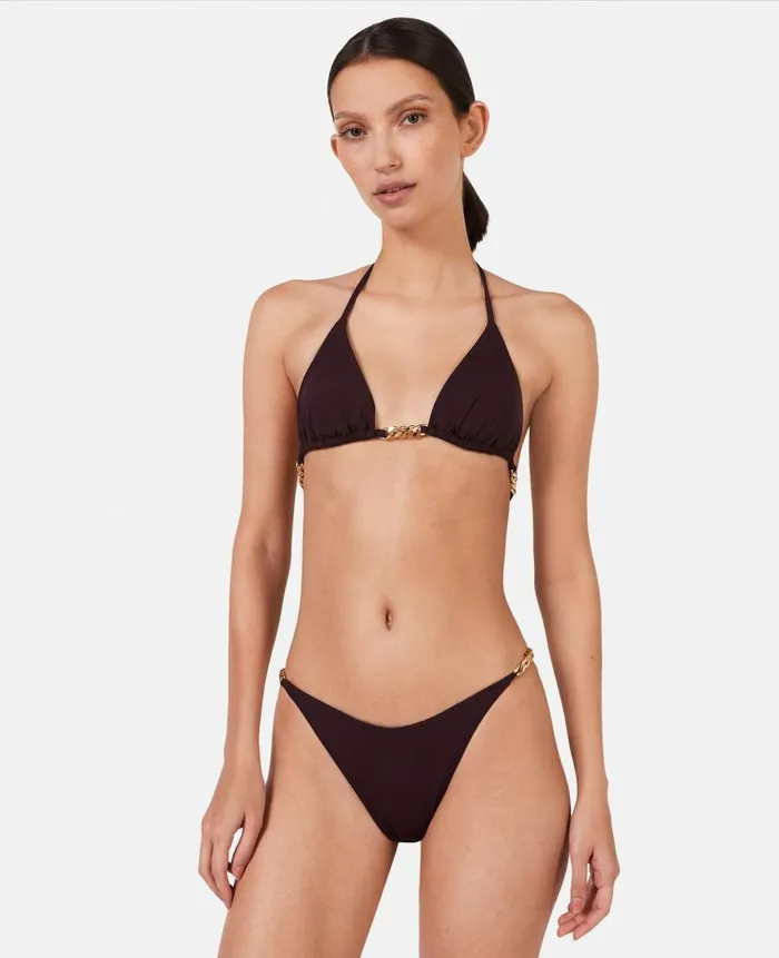 Women Swimwear Stella McCartney Falabella Chain Triangle Bikini Top Burgundy