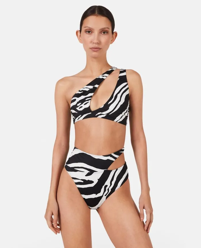 Women Swimwear Stella McCartney Zebra Print CutOut Bikini Top Camelblack
