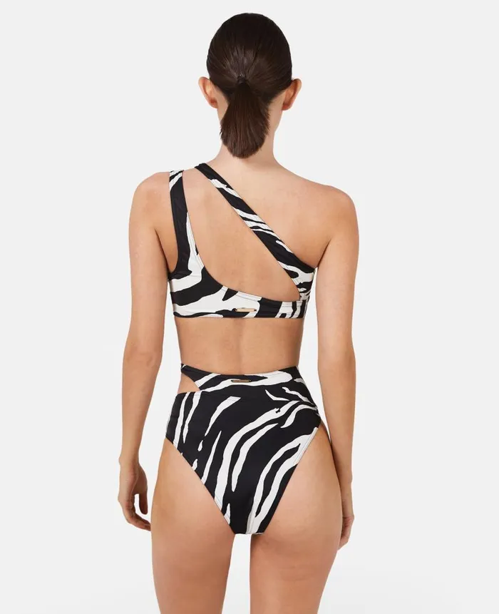 Women Swimwear Stella McCartney Zebra Print CutOut Bikini Top Camelblack