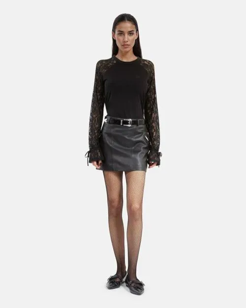 Women Tshirts The Kooples Black Lace Long Sleeve TShirt Black Washed