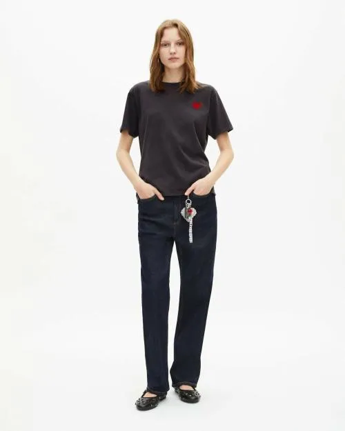Women Tshirts The Kooples Black TShirt With Heart Flocking Black Washed