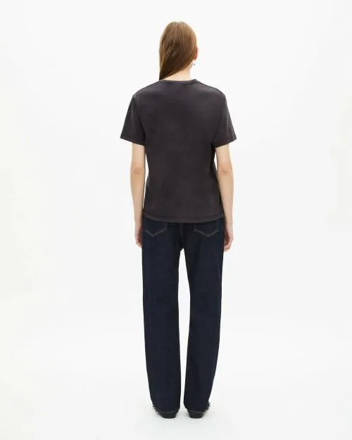 Women Tshirts The Kooples Black TShirt With Heart Flocking Black Washed