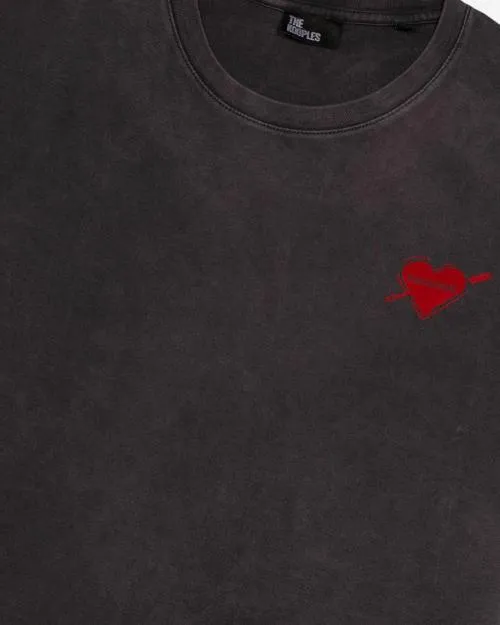 Women Tshirts The Kooples Black TShirt With Heart Flocking Black Washed